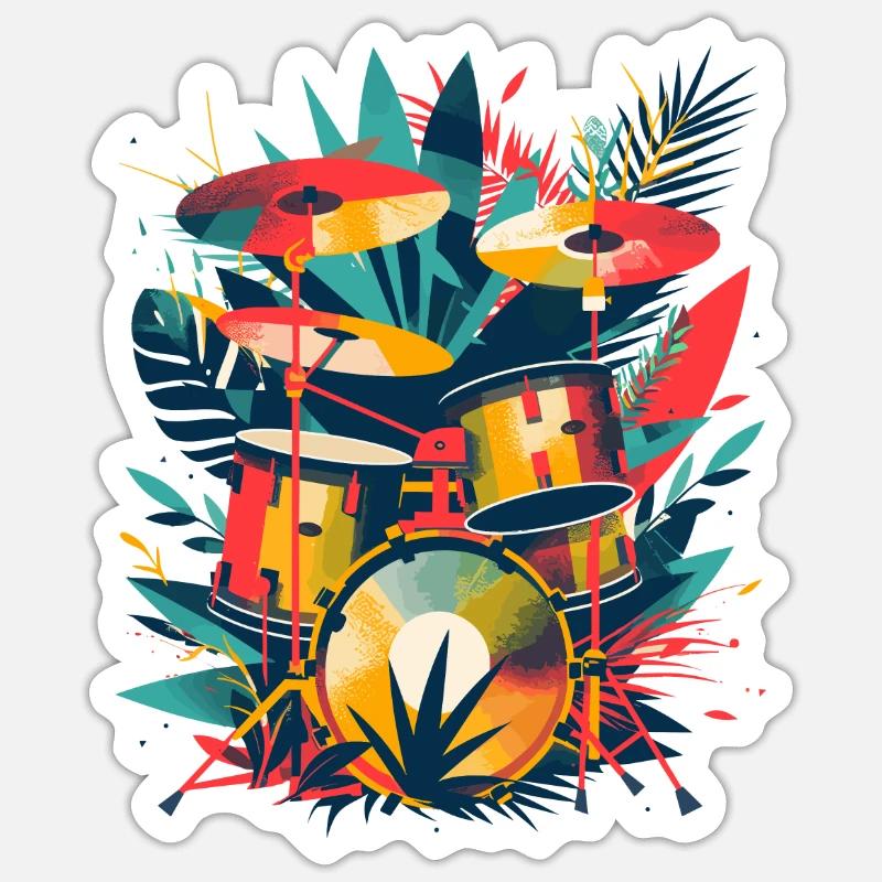 Drum Set Illustration - Sticker Größe S (10 x 10 cm) - Mattweiß