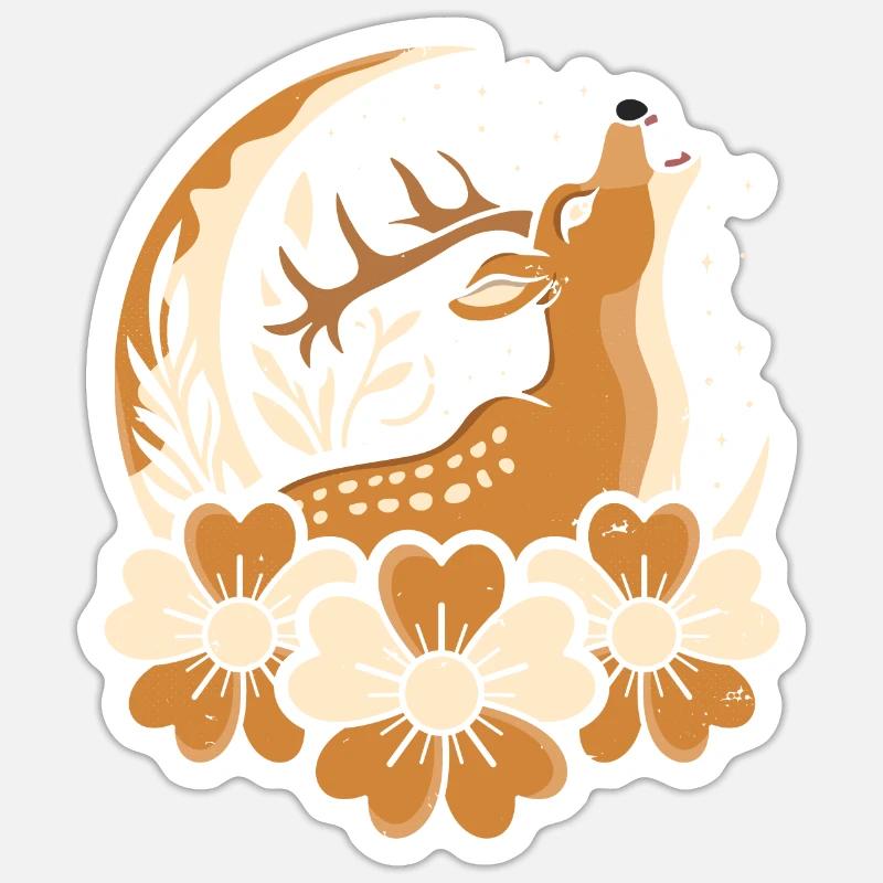 Cerf Wild Lune Florale - Sticker taille S (10 x 10 cm) - blanc mat