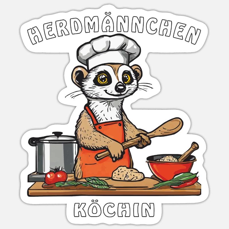 HERDMÄNNCHEN KÖCHIN - Sticker Größe S (10 x 10 cm) - Mattweiß