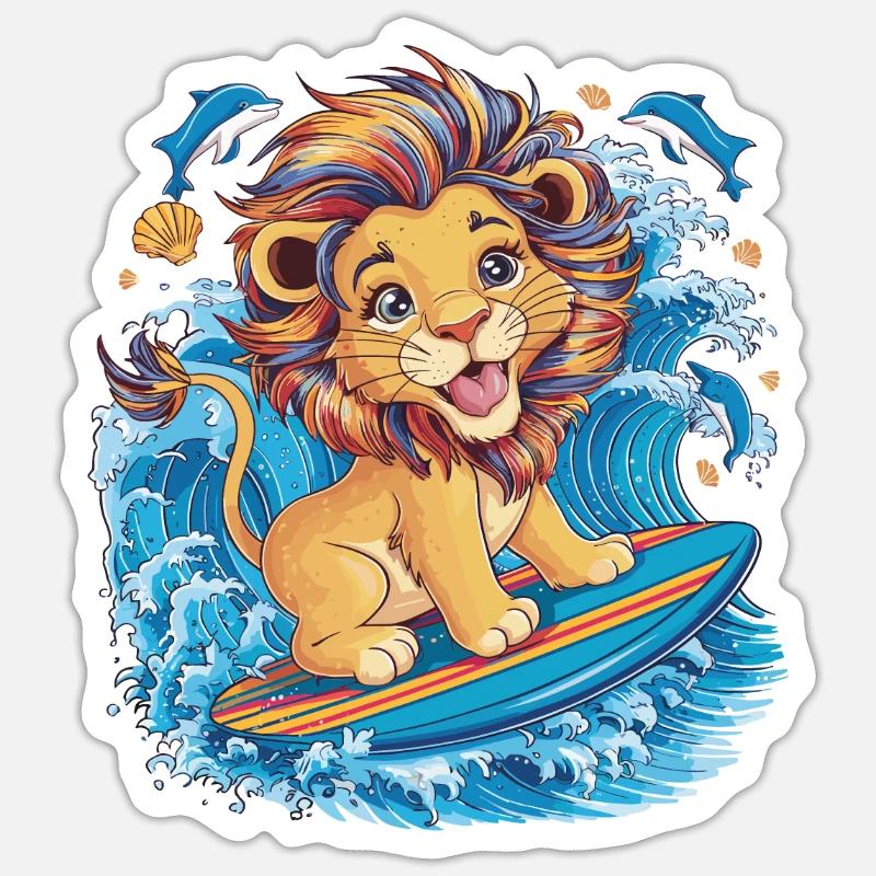 Surfendes Einhorn auf Regenbogenwelle - Sticker Größe S (10 x 10 cm) - Mattweiß