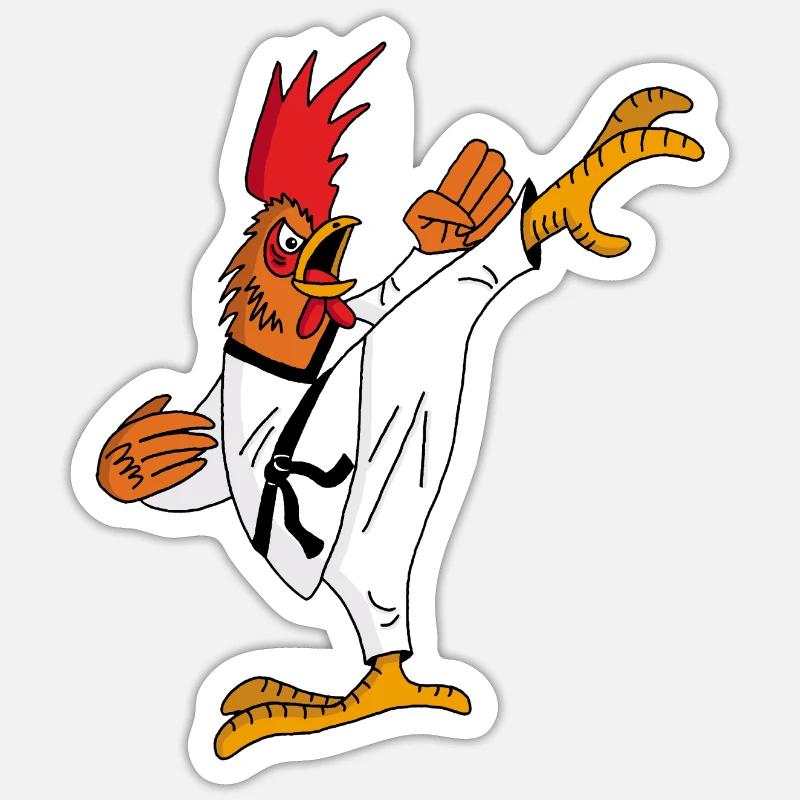 Hahn und Karate - Sticker Größe S (10 x 10 cm) - Mattweiß