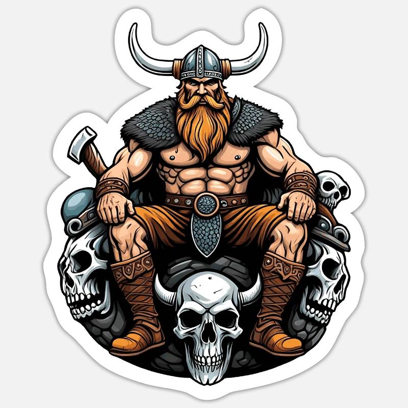 Wikinger mit Schädel - Sticker Größe S (10 x 10 cm) - Mattweiß