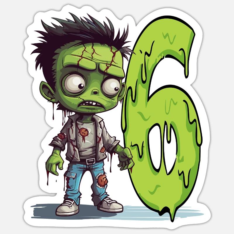 Zombie effrayant – Six ans - Sticker taille S (10 x 10 cm) - blanc mat
