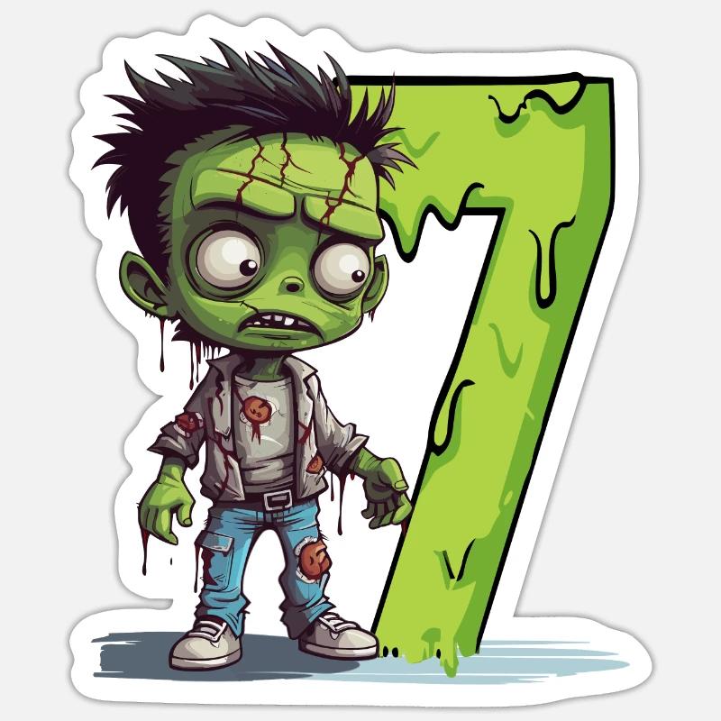 Zombie effrayant – Sept ans – - Sticker taille S (10 x 10 cm) - blanc mat