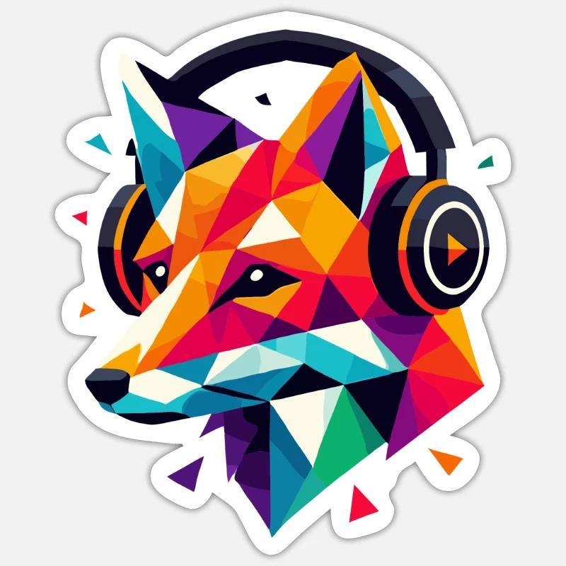 Geometrisches Polygon DJ Fox Kopfhörer Bunte Kunst - Sticker Größe S (10 x 10 cm) - Mattweiß