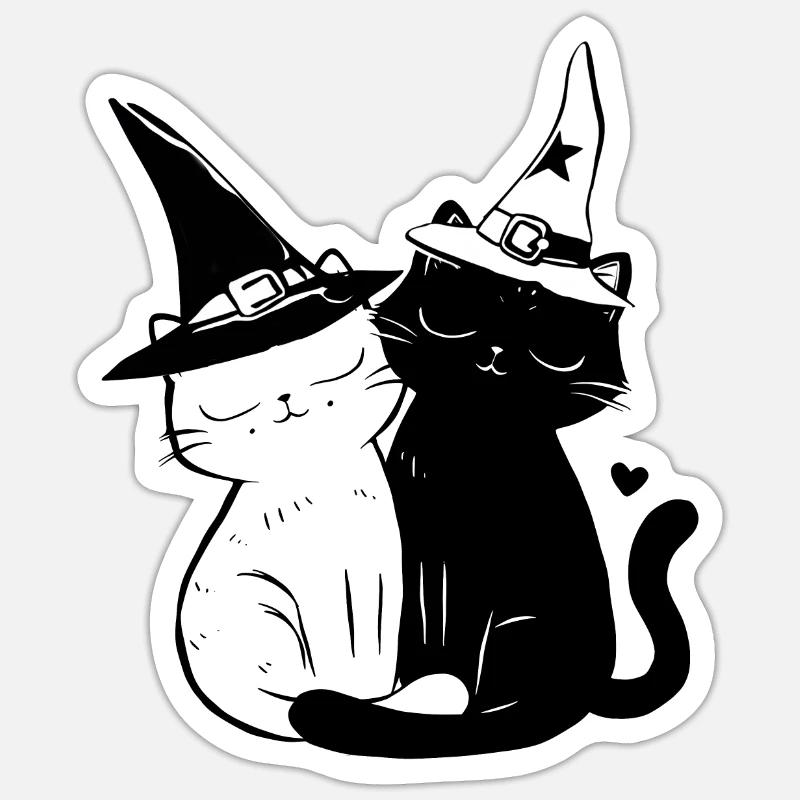 Black and White Witch Cats Pair" Description: Sticker size S (10 x 10 cm)