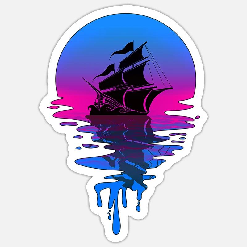 Sunset Pirate Ship Sticker size S (10 x 10 cm)