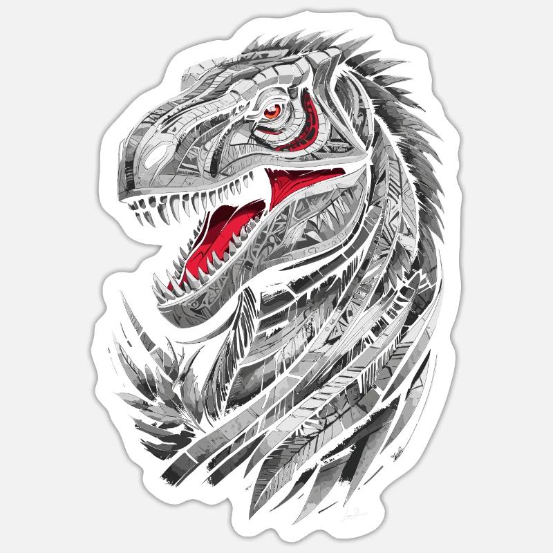 Geometrischer T-Rex Dinosaurier - Sticker Größe S (10 x 10 cm) - Mattweiß