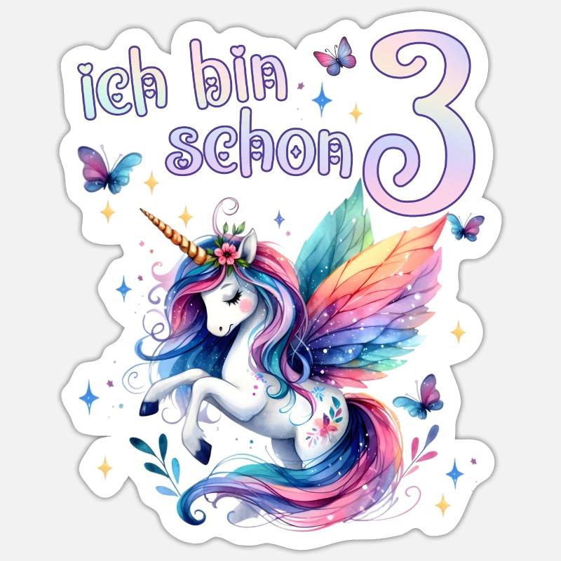 Geburtstag 4 Einhorn Vierter Geburtstag Mädchen 4 Sticker Größe S (10 x 10 cm)