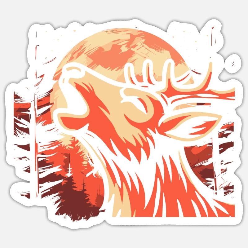 Deer Moon Howling Sticker size S (10 x 10 cm)
