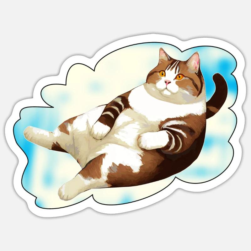 CAT FAT LYING CLOUD - Sticker size S (10 x 10 cm) - white matte