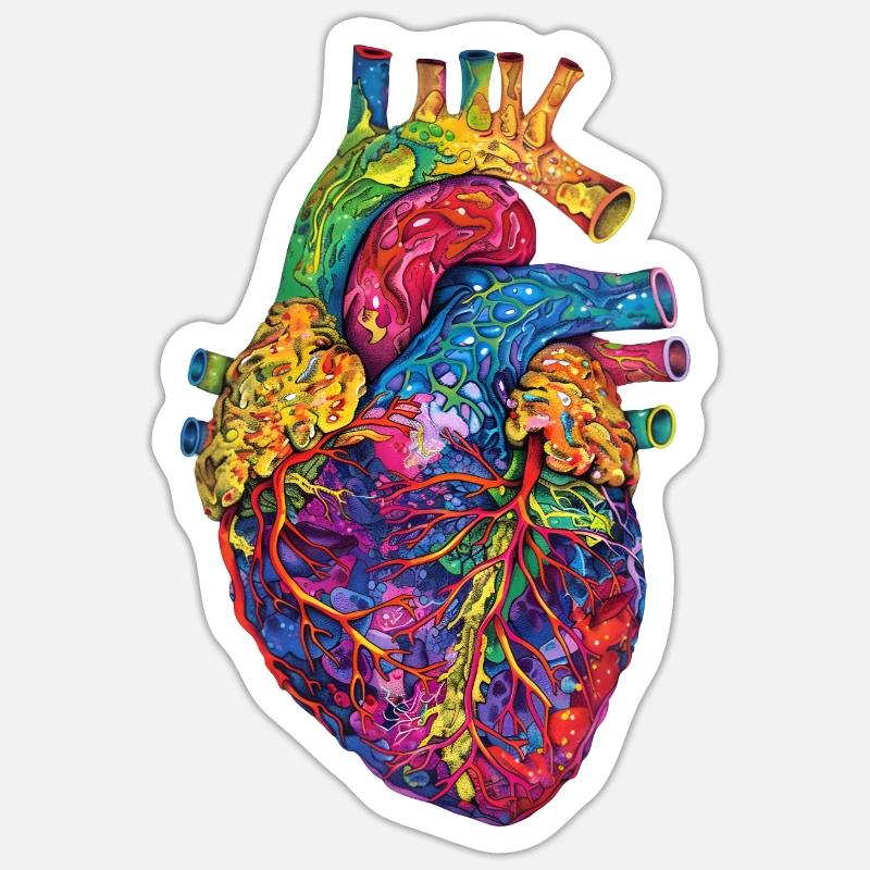 Anatomisches Herz Kunst Bunt - Sticker Größe S (10 x 10 cm) - Mattweiß