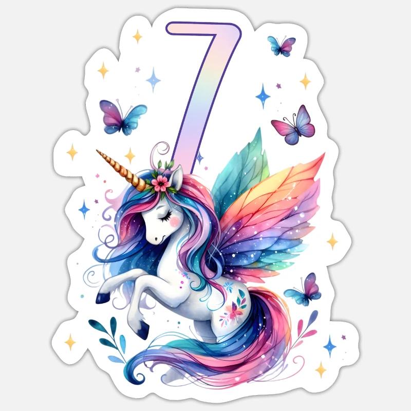 Geburtstag 7 Einhorn Siebter Geburtstag Mädchen 7 Sticker Größe S (10 x 10 cm)