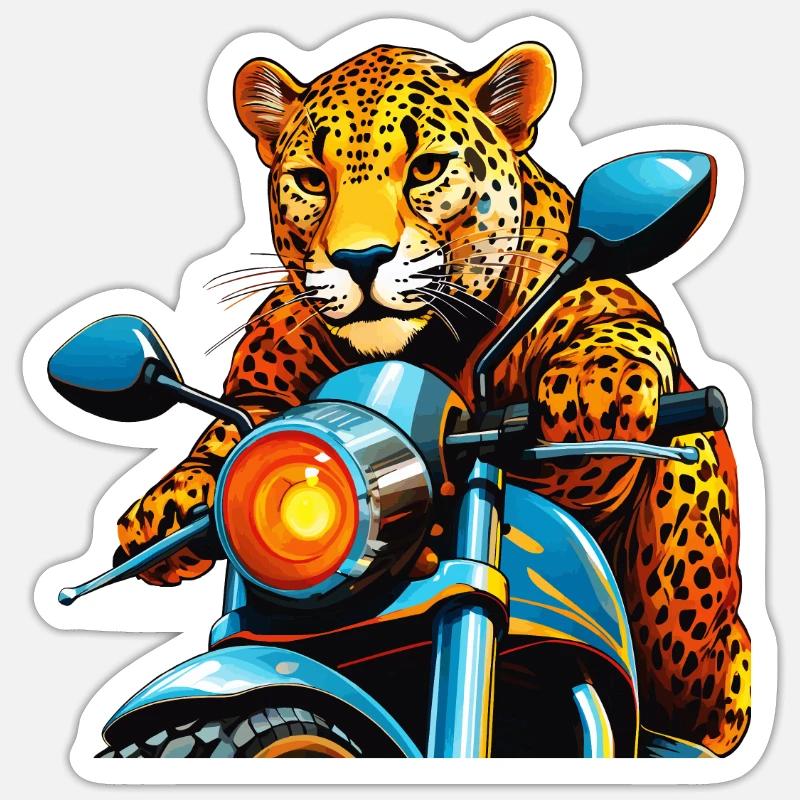 LEOPARD MOTORCYCLE - Sticker size S (10 x 10 cm) - white matte
