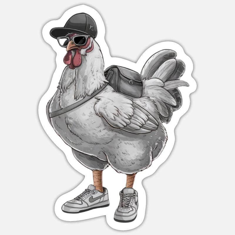 Poulet hip-hop cool avec lunettes de soleil et baskets - Sticker taille S (10 x 10 cm) - blanc mat