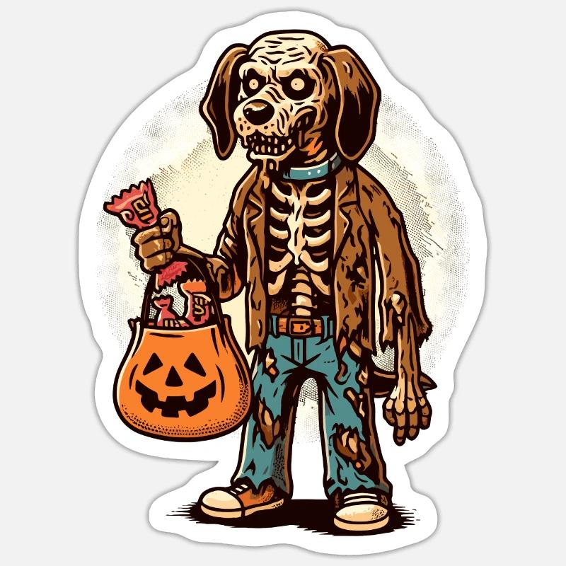 Untote Zombie Hund Süßes Oder Saures Halloween Sticker Größe S (10 x 10 cm)