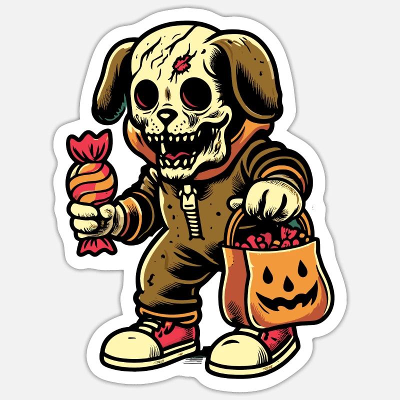 Untote Zombie Hund Süßes Oder Saures Halloween Sticker Größe S (10 x 10 cm)