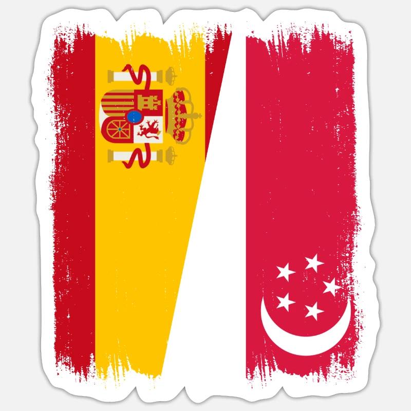 Espagne Drapeau de Singapour - Sticker taille S (10 x 10 cm) - blanc mat
