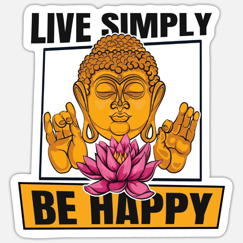 Vivre simplement être heureux Symbole de la statue bouddhiste Sticker taille S (10 x 10 cm)