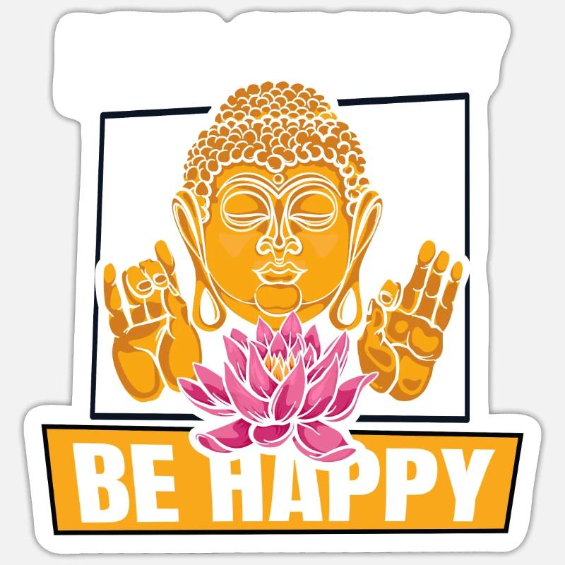 Vivre simplement être heureux Symbole de la statue bouddhiste Sticker taille S (10 x 10 cm)