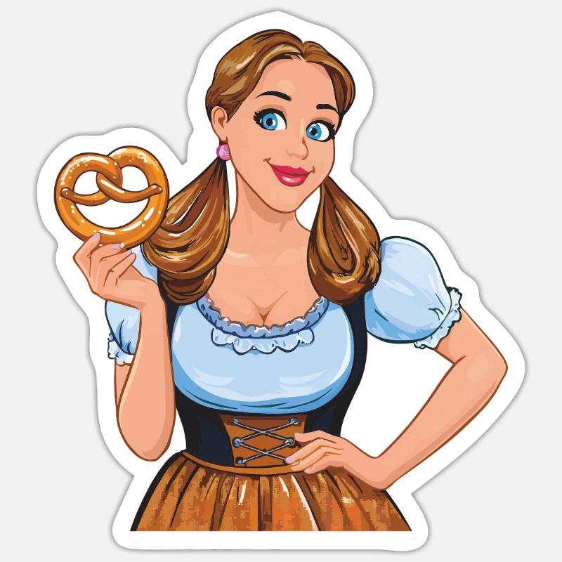 FRAU DIRNDL BREZEL - Sticker Größe S (10 x 10 cm) - Mattweiß