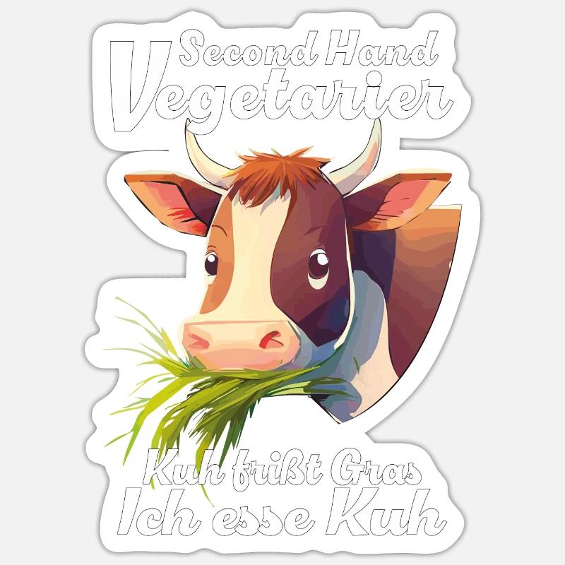VEGETARIAN COW EATS GRASS - Sticker size S (10 x 10 cm) - white matte