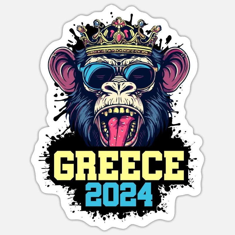 Grèce 2024 Singe - Sticker taille S (10 x 10 cm) - blanc mat