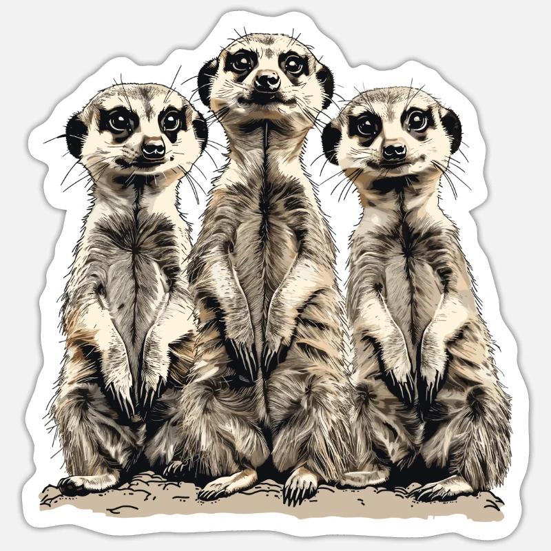 Trois suricates - Sticker taille S (10 x 10 cm) - blanc mat