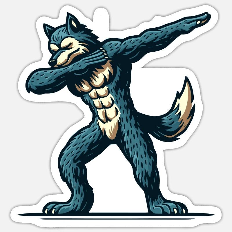 Dabbender Werwolf Lustiges Dabbing Design - Sticker Größe S (10 x 10 cm) - Mattweiß