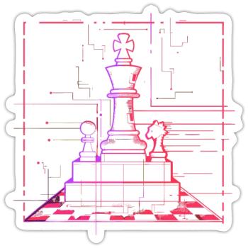 Schachfiguren Skizze Retrowave - Sticker Größe S (10 x 10 cm) - Mattweiß - Vorne