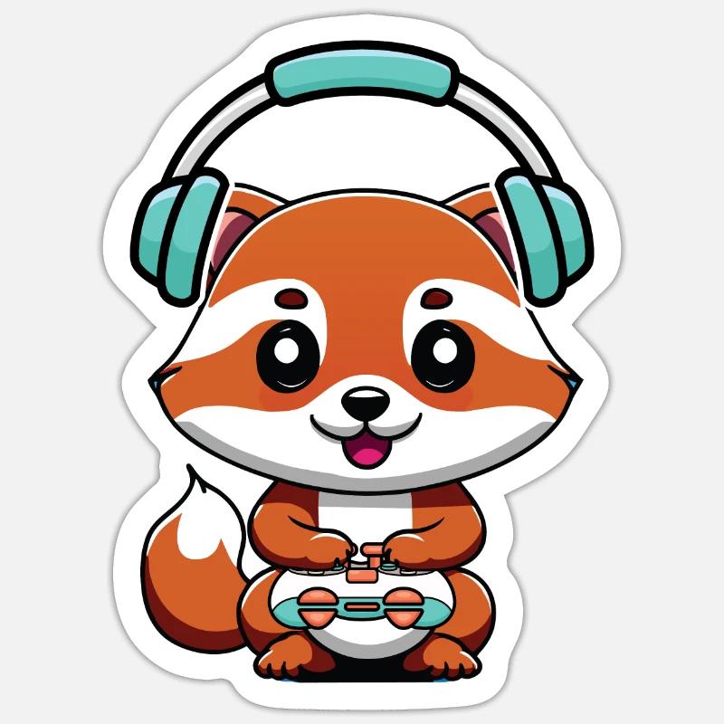 Spielen Sie Controller Gaming Fox Mit Kopfhörern Sticker Größe S (10 x 10 cm)