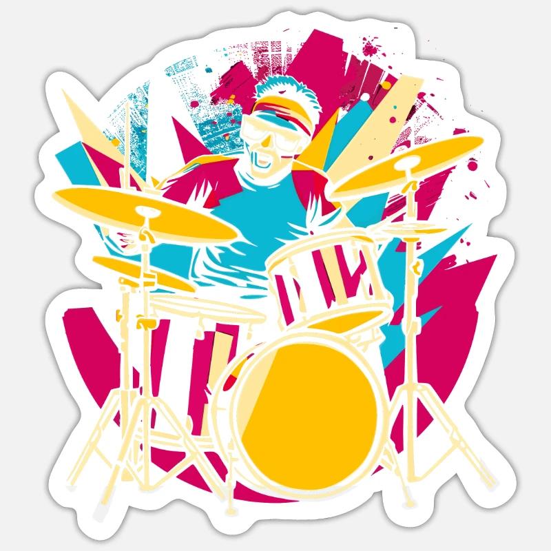 Schlagzeuger Synthwave - Sticker Größe S (10 x 10 cm) - Mattweiß