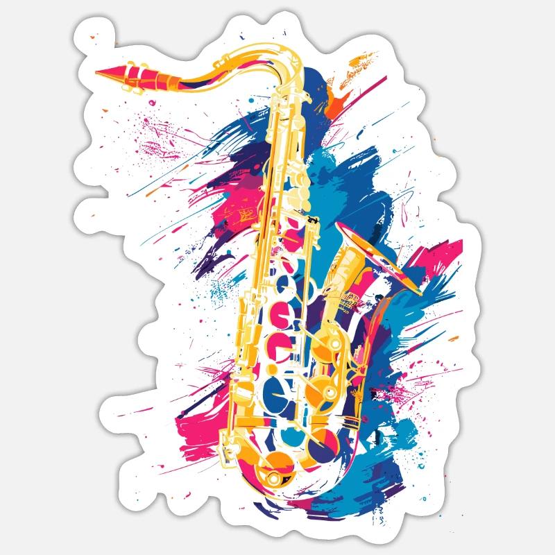 Saxophone Graffiti - Sticker size S (10 x 10 cm) - white matte