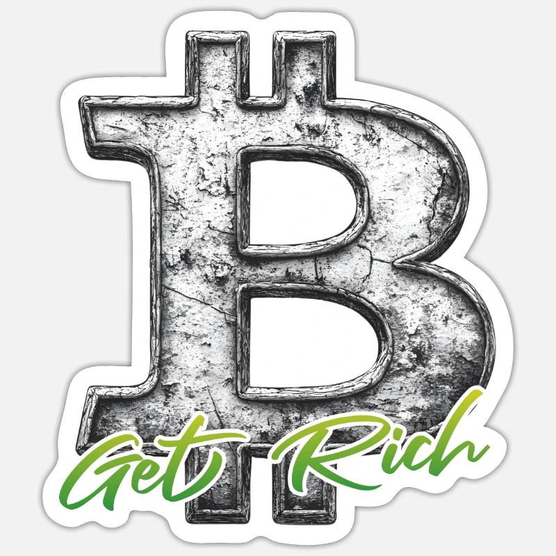 Bitcoin - Get Rich Krypto Boom - Sticker Größe S (10 x 10 cm) - Mattweiß