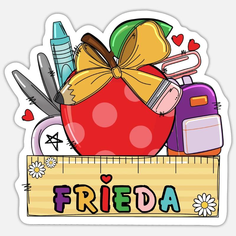 Personalized school bag with name Frieda Sticker size S (10 x 10 cm)