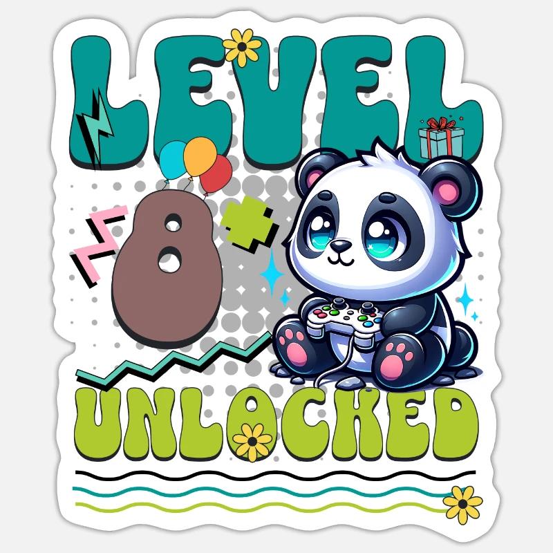8. Geburtstag Level Unlocked Gaming Panda - Sticker Größe S (10 x 10 cm) - Mattweiß