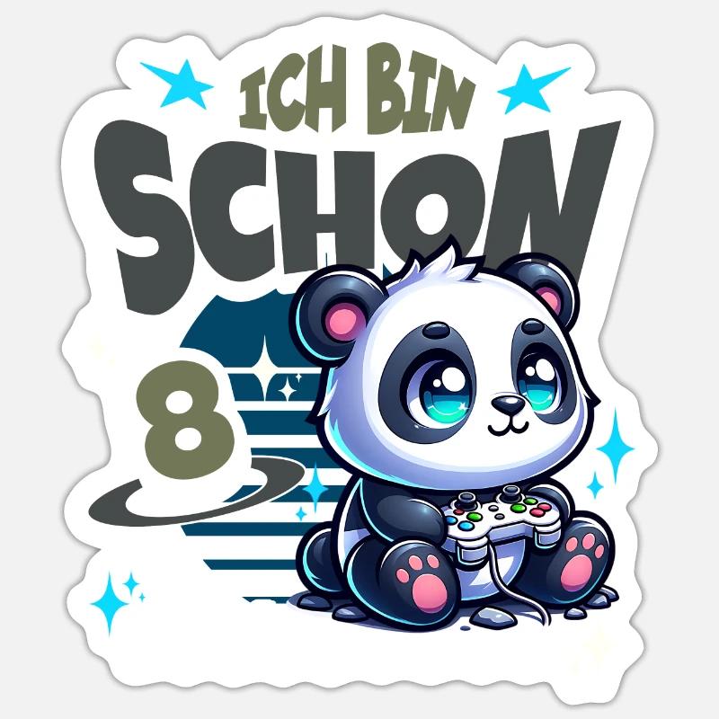 8. Geburtstag Kindergeburtstag Gaming Panda - Sticker Größe S (10 x 10 cm) - Mattweiß