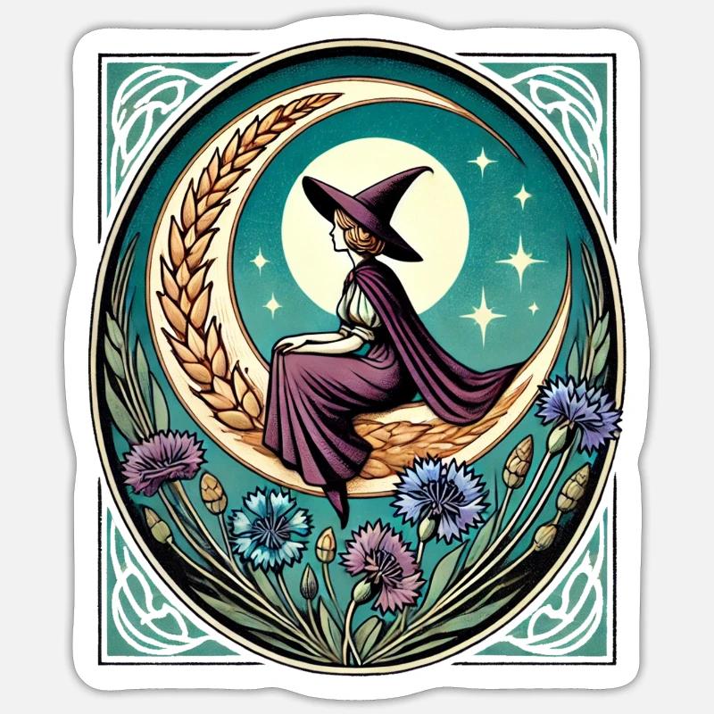 Lune sorcière - Sticker taille S (10 x 10 cm) - blanc mat