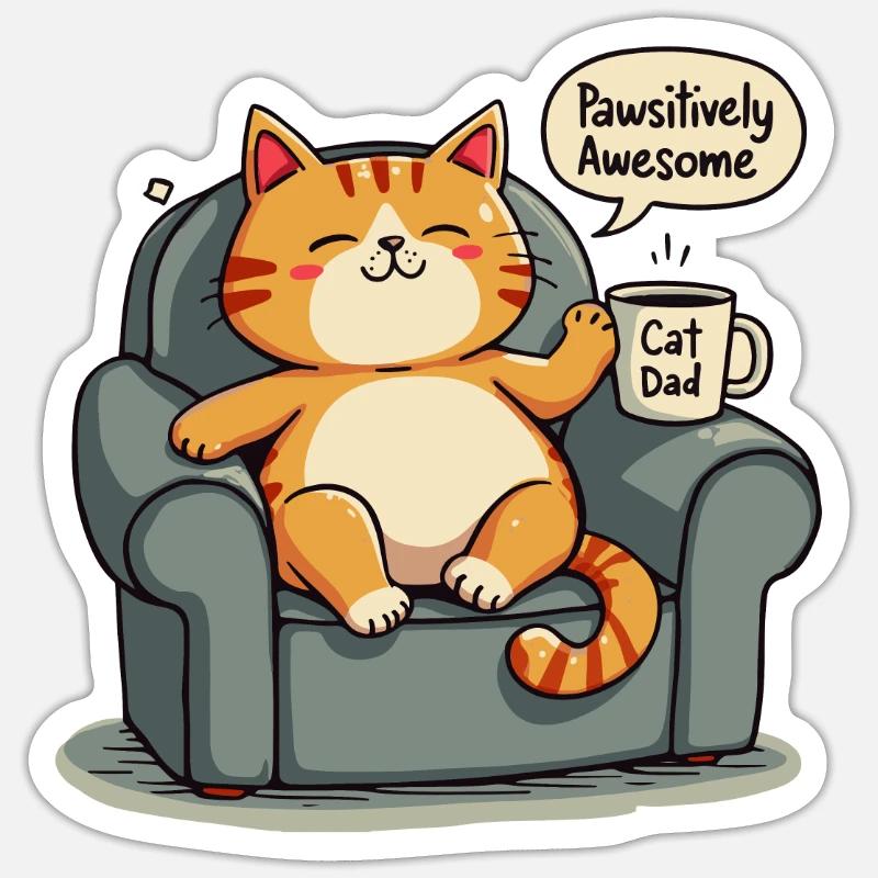 CHAT DAD - Sticker taille S (10 x 10 cm) - blanc mat