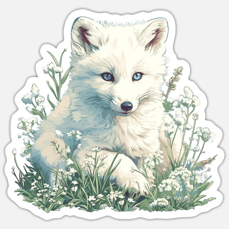 Renard arctique Polarfüchse Polarfuchs - Sticker taille S (10 x 10 cm) - blanc mat