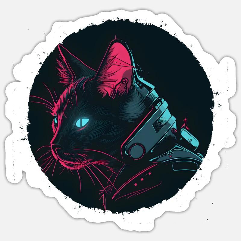 Chat dans le style Steampunk - Sticker taille S (10 x 10 cm) - blanc mat