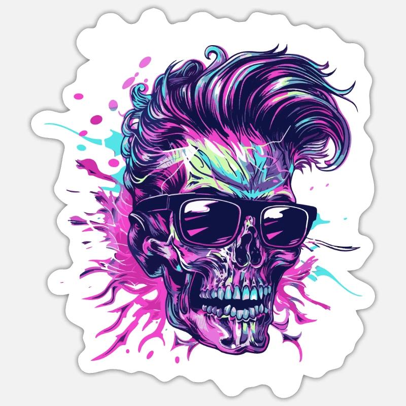 Techno Skeleton Party - Sticker taille S (10 x 10 cm) - blanc mat
