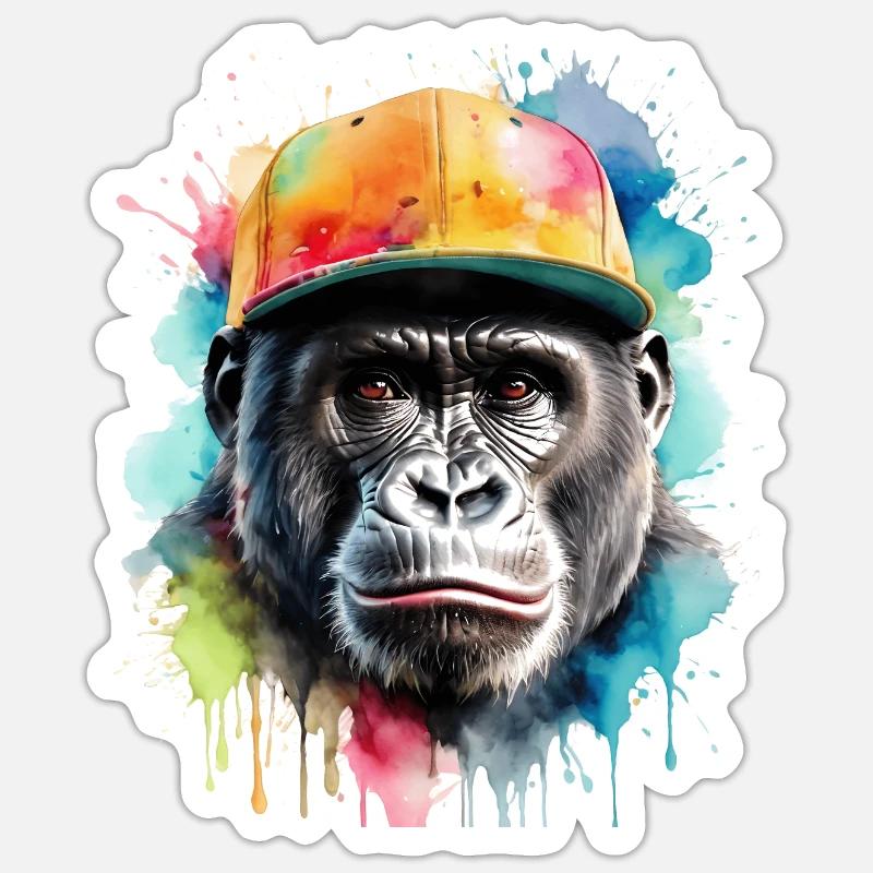 Gorilla Snapback Cap Monkey Cool Animal Design Print Sticker size S (10 x 10 cm)