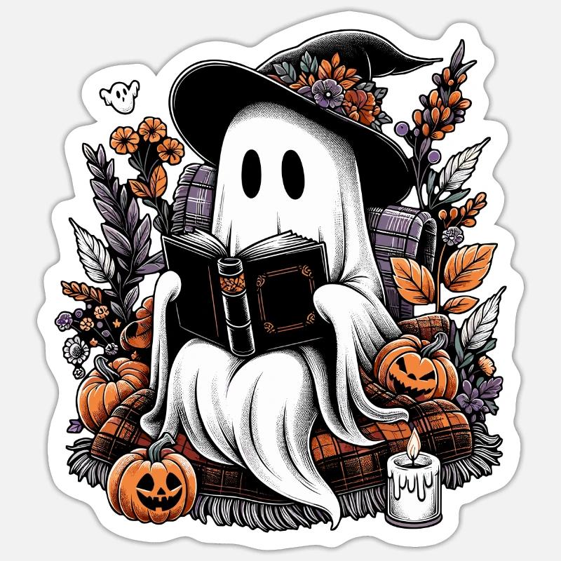 Ghost Book Lover - Sticker size S (10 x 10 cm) - white matte