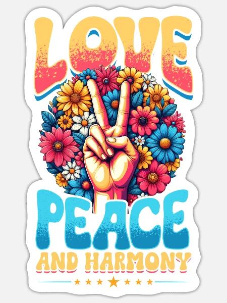 Frieden & Peace Zeichen, Blumen - Sticker Größe S (10 x 10 cm) - Mattweiß