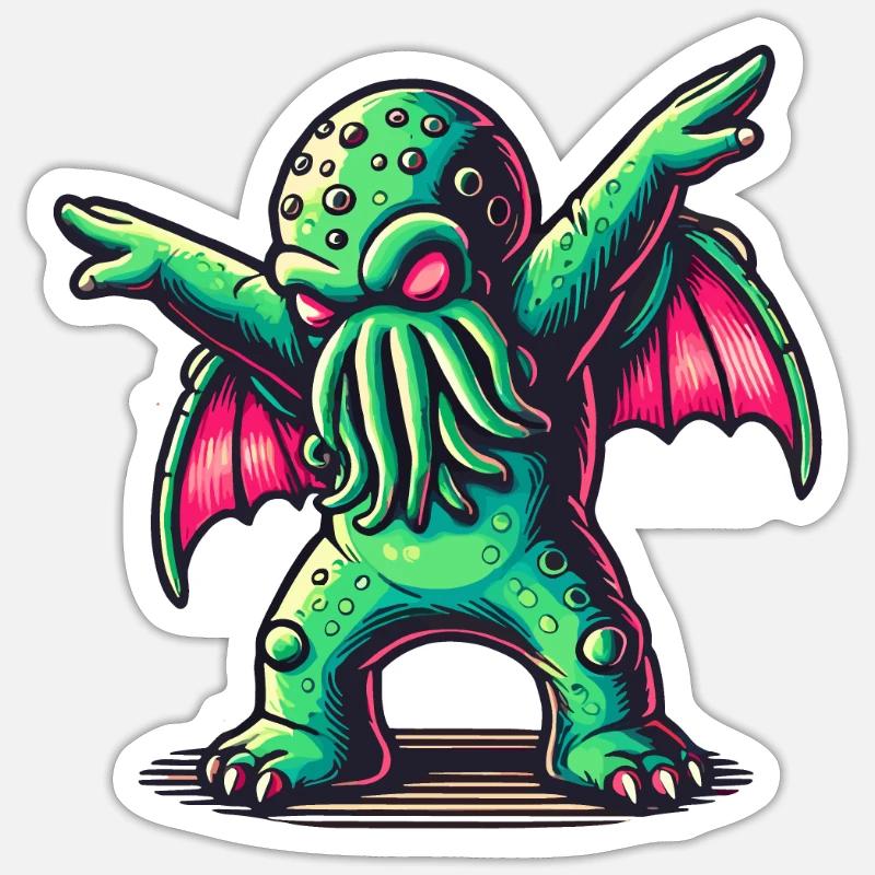 Drôle Dansant Cthulhu Tentacule Créature - Sticker taille S (10 x 10 cm) - blanc mat