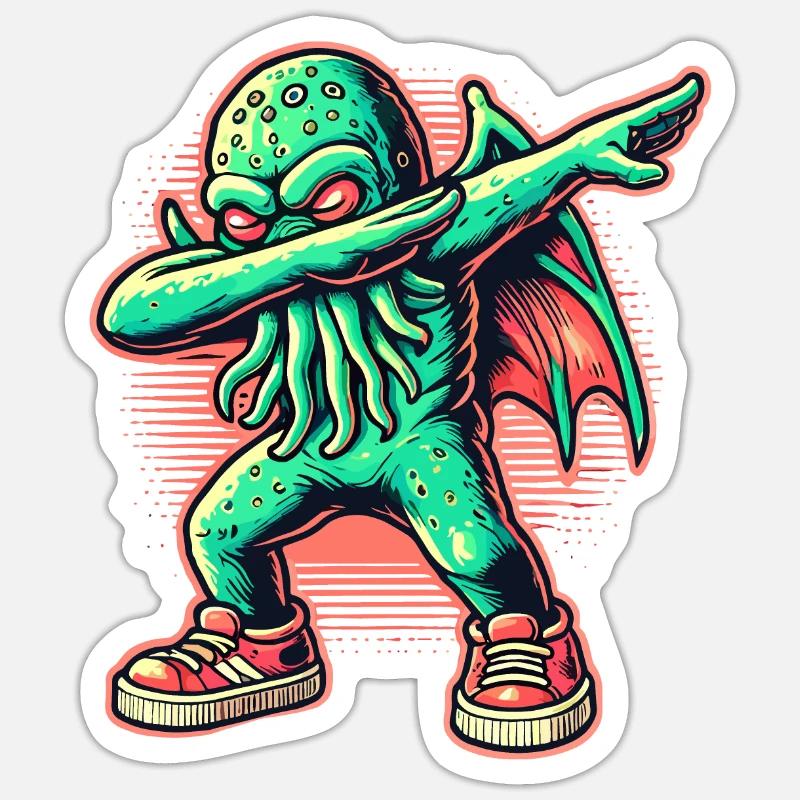 Dabbing drôle Cthulhu Dabbing Design - Sticker taille S (10 x 10 cm) - blanc mat