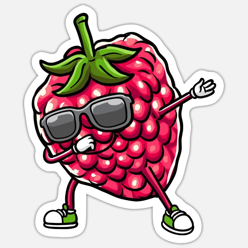 Baies Dansant Framboises Fruit - Sticker taille S (10 x 10 cm) - blanc mat