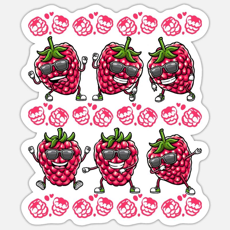 Baies Dansant Framboises Fruit - Sticker taille S (10 x 10 cm) - blanc mat