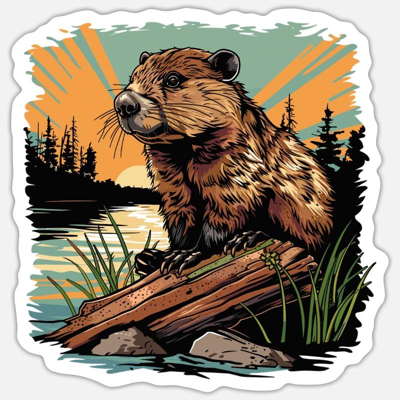 Beaver Biber - Sticker taille S (10 x 10 cm) - blanc mat
